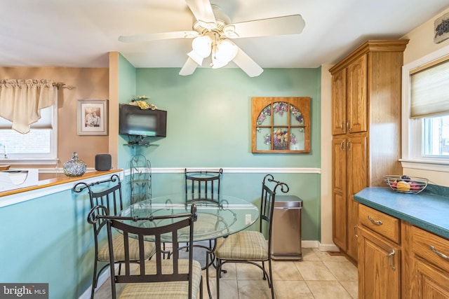 8905 Dewees St, Philadelphia, PA 19152 - dining space featuring light tile patterned flooring and ceiling fan