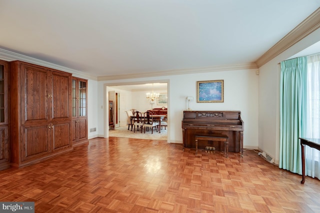 14 Quail Ridge Dr, Reading, PA 19607 - living area with a chandelier and ornamental molding