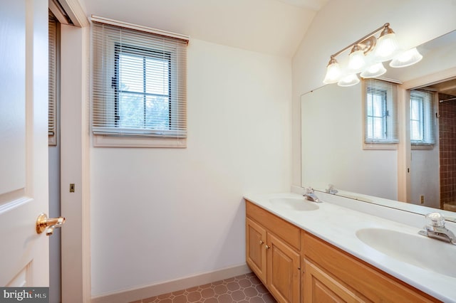 14 Quail Ridge Dr, Reading, PA 19607 - full bathroom featuring double vanity, healthy amount of natural light, tile patterned floors, and a shower