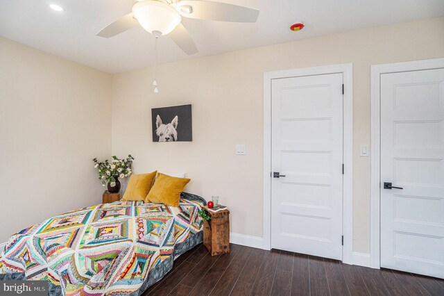 4641 Fernhill Rd, Philadelphia, PA 19144 - bedroom featuring dark wood-style flooring, ceiling fan, and recessed lighting
