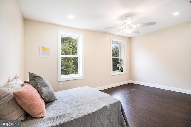 4641 Fernhill Rd, Philadelphia, PA 19144 - bedroom featuring dark wood-style floors, ceiling fan, and recessed lighting