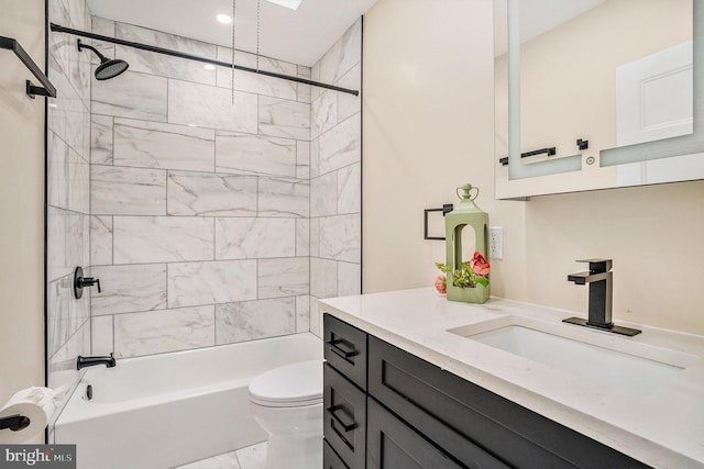 4641 Fernhill Rd, Philadelphia, PA 19144 - bathroom featuring marble look tiles, vanity, and  shower combination
