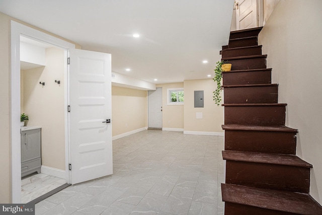 4641 Fernhill Rd, Philadelphia, PA 19144 - stairway with electric panel, recessed lighting, and marble finish floors