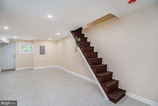 4641 Fernhill Rd, Philadelphia, PA 19144 - basement featuring electric panel, stairway, and recessed lighting