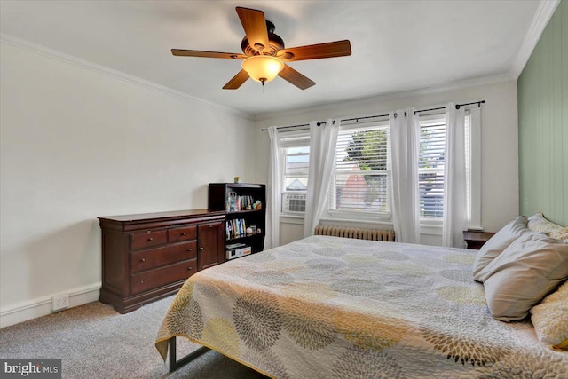 3314 Orchard Pl, Reading, PA 19605 - carpeted bedroom featuring radiator heating unit, ornamental molding, and a ceiling fan