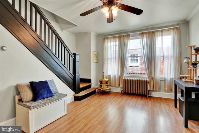 3314 Orchard Pl, Reading, PA 19605 - foyer entrance with radiator, stairway, light wood finished floors, plenty of natural light, and crown molding