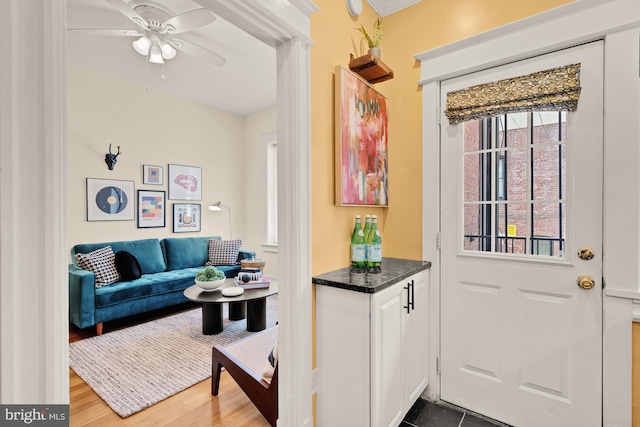 1833 S St NW Unit 2, Washington, DC 20009 - living room featuring ceiling fan and wood finished floors