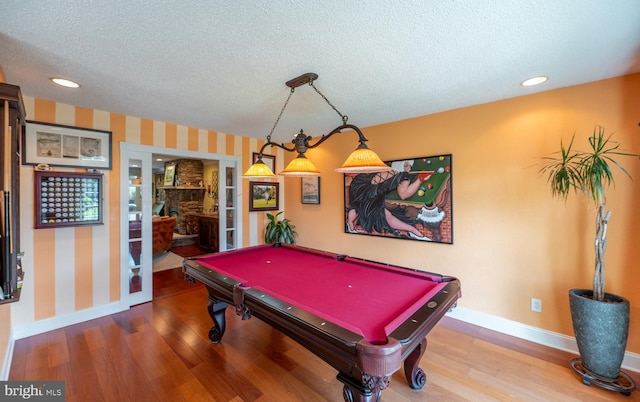 1421 Custom House Sq, Bensalem, PA 19020 - game room featuring a textured ceiling, wood finished floors, billiards table, wallpapered walls, and recessed lighting