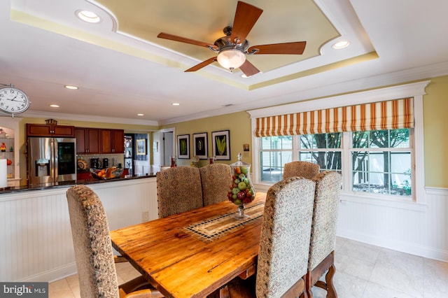1421 Custom House Sq, Bensalem, PA 19020 - dining space featuring plenty of natural light, light tile patterned flooring, a wainscoted wall, ornamental molding, and recessed lighting