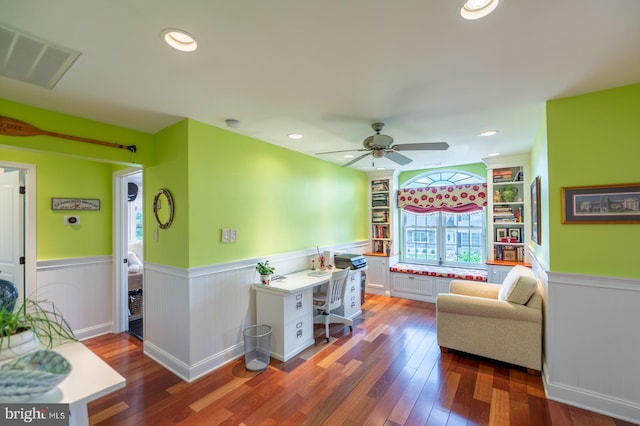 1421 Custom House Sq, Bensalem, PA 19020 - office space with wainscoting, wood finished floors, ceiling fan, and recessed lighting