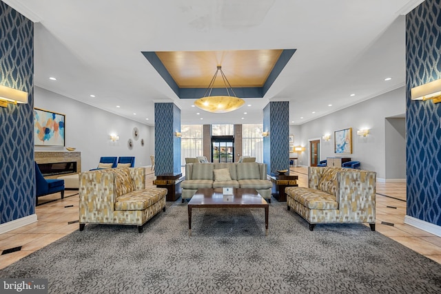 5500 Holmes Run Pkwy Unit 1103, Alexandria, VA 22304 - tiled living area featuring a raised ceiling and recessed lighting