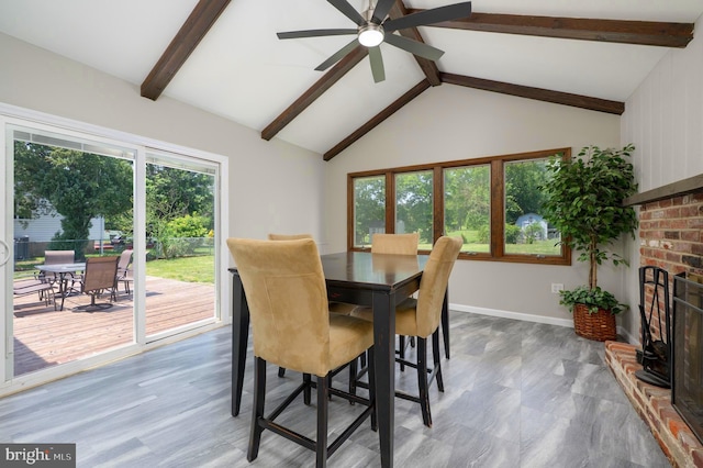 616 Dartmouth Ave, Cinnaminson, NJ 08077 - dining space with ceiling fan and a brick fireplace