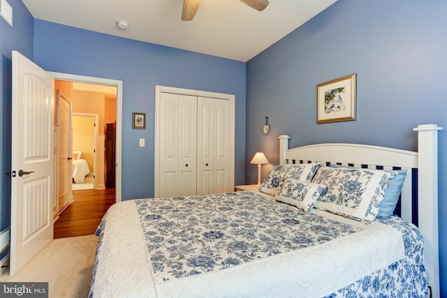 6210 Thornhill Ln, Mechanicsburg, PA 17050 - bedroom with a closet, ceiling fan, and wood finished floors