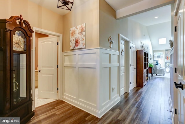 6210 Thornhill Ln, Mechanicsburg, PA 17050 - corridor with a decorative wall, dark wood-style flooring, and a wainscoted wall