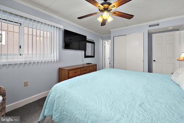4 46th St Unit 101, Ocean City, MD 21842 - carpeted bedroom featuring crown molding, a closet, and a ceiling fan