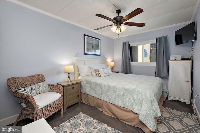 4 46th St Unit 101, Ocean City, MD 21842 - bedroom featuring crown molding, dark colored carpet, and a ceiling fan
