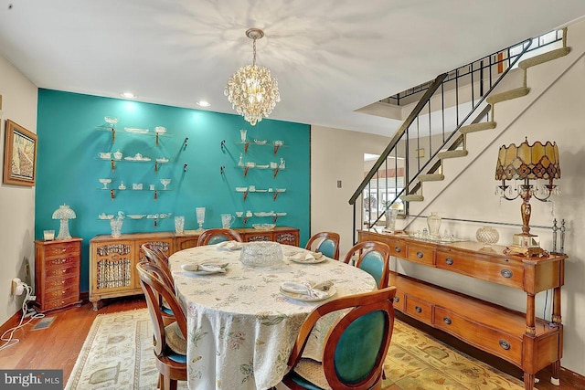 78 Kent Ave, Marlton, NJ 08053 - dining area featuring stairs, wood finished floors, a chandelier, and recessed lighting