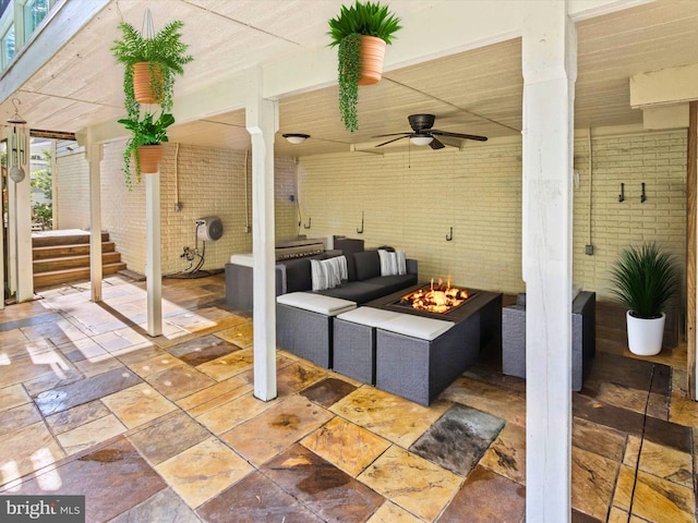 1505 Ridge Forest Way, Hanover, MD 21076 - view of patio with a ceiling fan and an outdoor living space with a fire pit