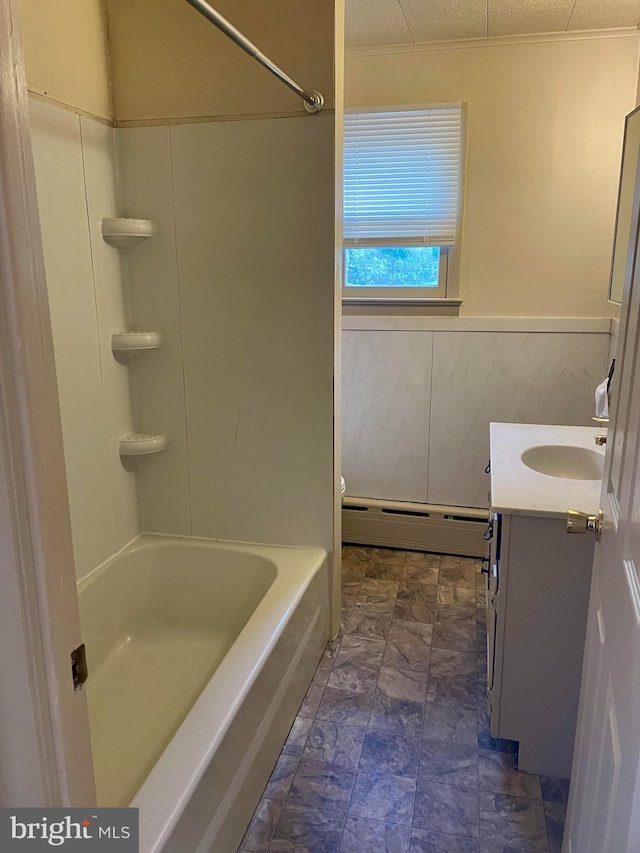 363 New St, Pottstown, PA 19464 - full bathroom with a baseboard radiator, vanity, and shower / bathtub combination