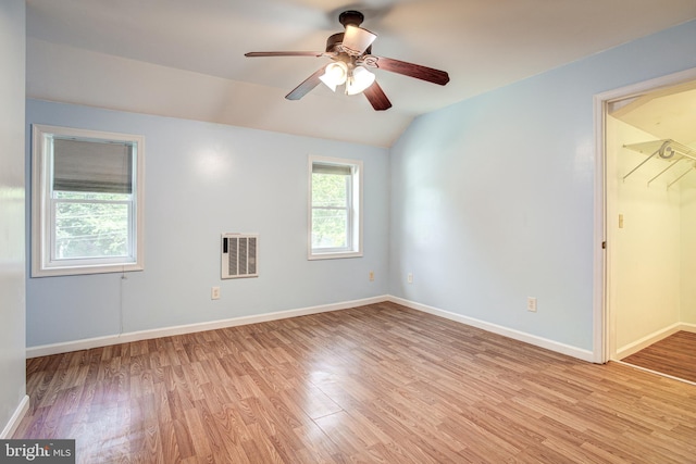 328 E Logan St, Bellefonte, PA 16823 - spare room featuring light wood-type flooring, vaulted ceiling, and ceiling fan