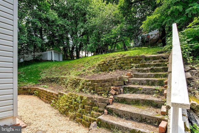 328 E Logan St, Bellefonte, PA 16823 - view of yard featuring a shed and stairway
