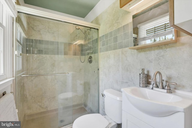 441 Barker Dr, West Chester, PA 19380 - full bathroom featuring tile walls, a shower stall, and vanity