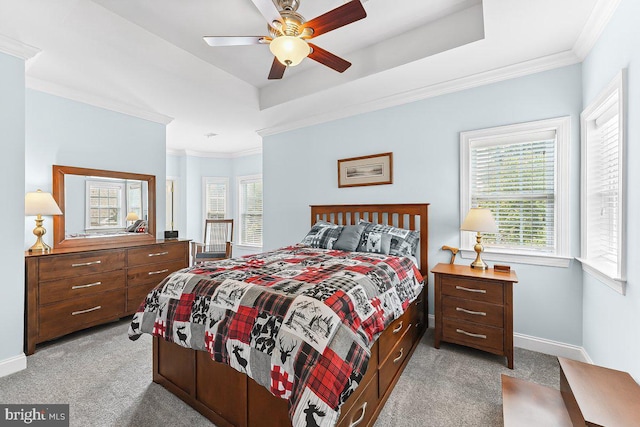 7000 Village Way Unit 408, Boothwyn, PA 19061 - bedroom with light colored carpet, multiple windows, crown molding, and ceiling fan