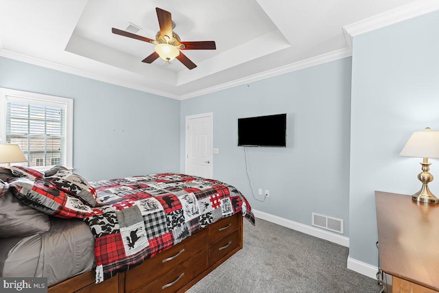 7000 Village Way Unit 408, Boothwyn, PA 19061 - carpeted bedroom with a raised ceiling, crown molding, and a ceiling fan
