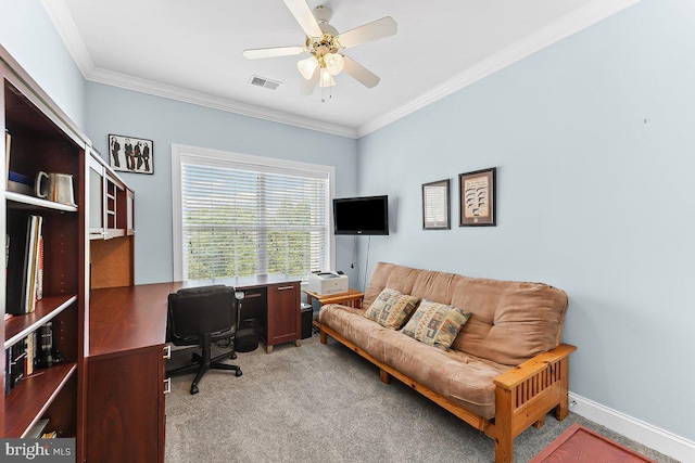 7000 Village Way Unit 408, Boothwyn, PA 19061 - office with light carpet, ornamental molding, and ceiling fan