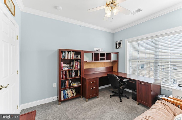 7000 Village Way Unit 408, Boothwyn, PA 19061 - home office with ceiling fan, light colored carpet, and crown molding