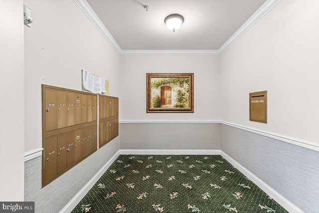 7000 Village Way Unit 408, Boothwyn, PA 19061 - carpeted empty room featuring mail area, ornamental molding, and wainscoting