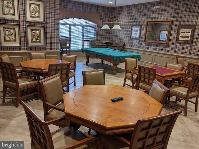 7000 Village Way Unit 408, Boothwyn, PA 19061 - dining area featuring wallpapered walls, billiards table, wainscoting, and a decorative wall