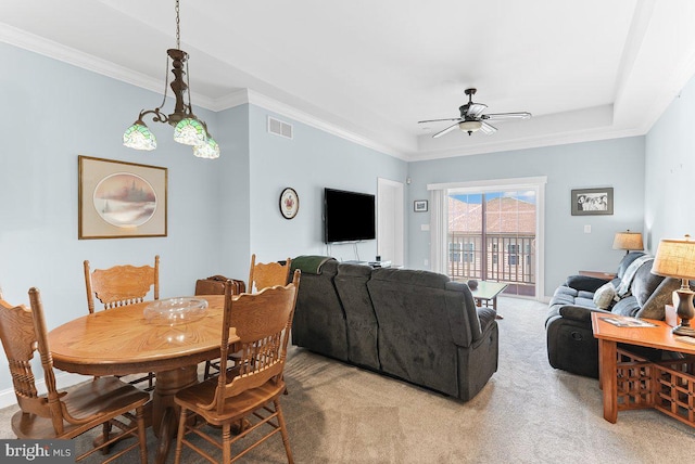 7000 Village Way Unit 408, Boothwyn, PA 19061 - dining space with ceiling fan, light colored carpet, and ornamental molding