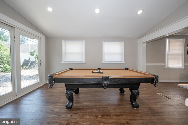 10 Holbrook Rd, Havertown, PA 19083 - recreation room with vaulted ceiling, billiards, wood finished floors, and recessed lighting