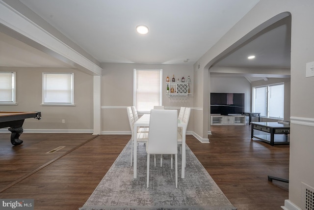 10 Holbrook Rd, Havertown, PA 19083 - dining room with healthy amount of natural light, dark wood-type flooring, recessed lighting, and billiards