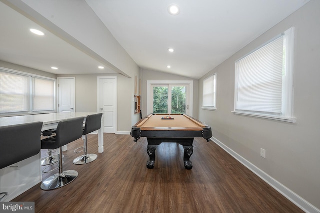 10 Holbrook Rd, Havertown, PA 19083 - recreation room with pool table, lofted ceiling, recessed lighting, and dark wood-style floors