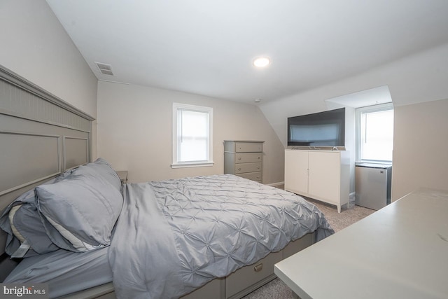 10 Holbrook Rd, Havertown, PA 19083 - bedroom featuring multiple windows, light carpet, vaulted ceiling, and recessed lighting