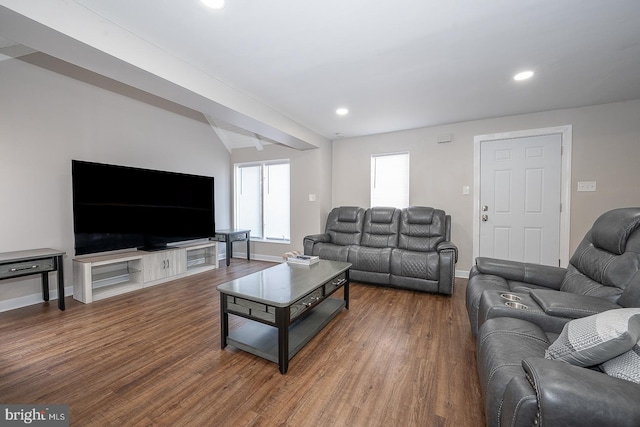 10 Holbrook Rd, Havertown, PA 19083 - living area with wood finished floors, recessed lighting, and vaulted ceiling