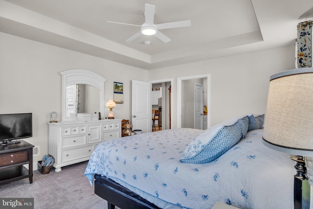 43 Boneset Dr, Gettysburg, PA 17325 - carpeted bedroom featuring a tray ceiling and ceiling fan