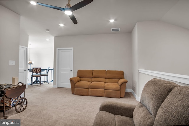 43 Boneset Dr, Gettysburg, PA 17325 - living room featuring carpet floors, ceiling fan, and recessed lighting
