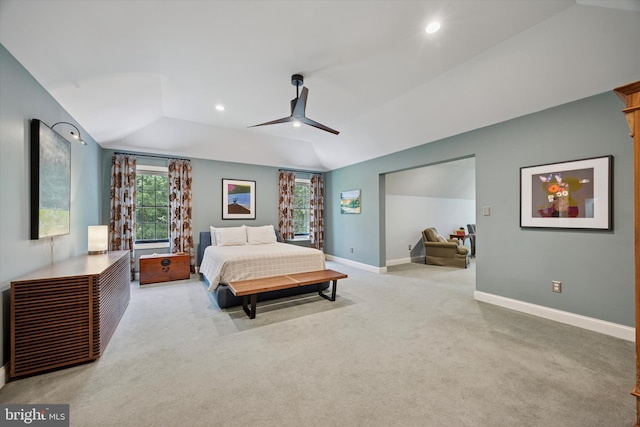 150 Waterview Dr, Glenmoore, PA 19343 - carpeted bedroom with lofted ceiling, ceiling fan, and recessed lighting