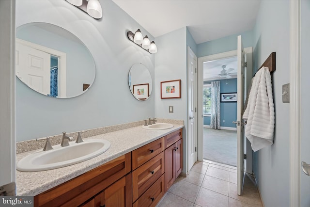 150 Waterview Dr, Glenmoore, PA 19343 - full bath featuring double vanity, tile patterned flooring, and a ceiling fan