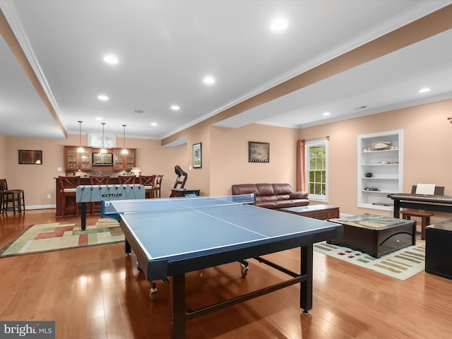 6720 Walter Scott Way, Columbia, MD 21044 - rec room with crown molding, light wood-type flooring, and recessed lighting