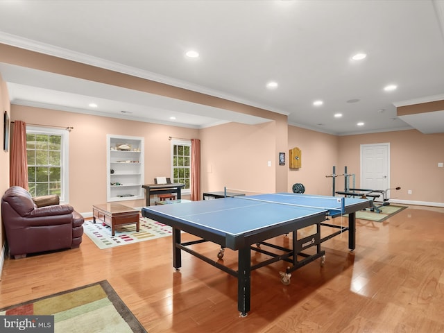 6720 Walter Scott Way, Columbia, MD 21044 - playroom with light wood-style floors, crown molding, and recessed lighting