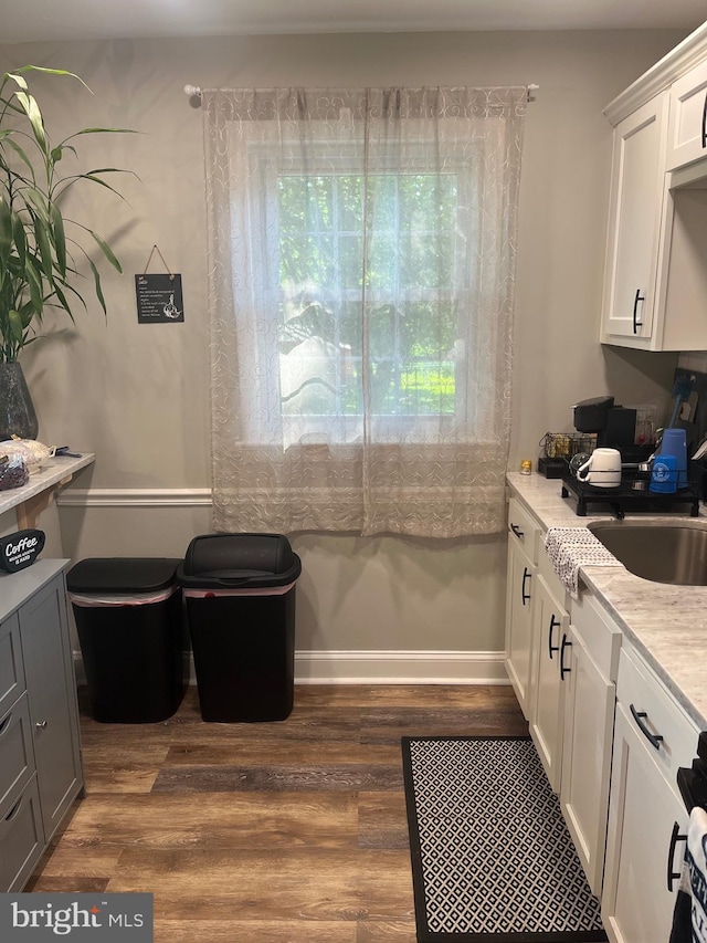 499 Prospect Rd, Warminster, PA 18974 - kitchen with dark wood-type flooring, white cabinetry, and gray cabinetry