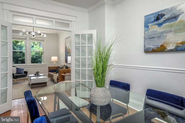1217 Holbrook St NE, Washington, DC 20002 - office featuring a chandelier, wood finished floors, crown molding, and french doors