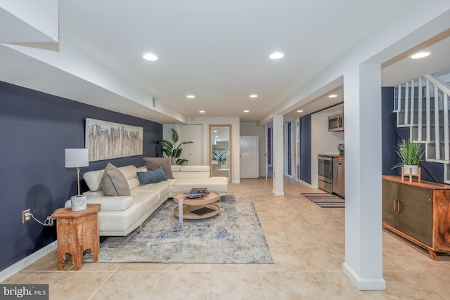 1217 Holbrook St NE, Washington, DC 20002 - tiled living room featuring recessed lighting and stairs