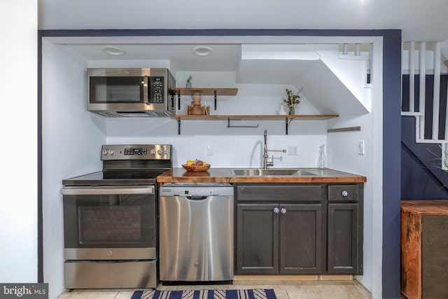 1217 Holbrook St NE, Washington, DC 20002 - kitchen featuring stainless steel appliances, open shelves, and butcher block counters