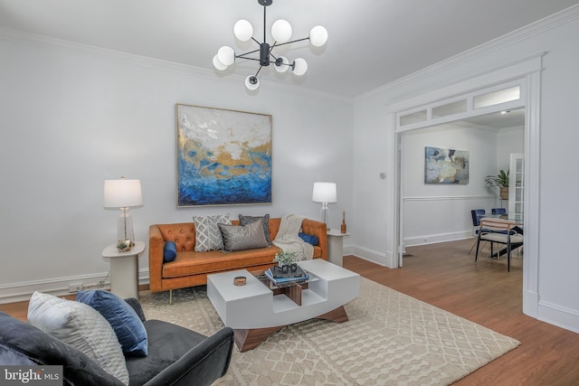 1217 Holbrook St NE, Washington, DC 20002 - living room with a chandelier, wood finished floors, and ornamental molding