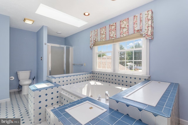 421 Dart Dr, Hanover, PA 17331 - bathroom with a skylight, a tub with jets, and a stall shower